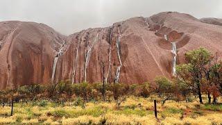 Uluru Unique waterfalls appear on landmark after rain in Australia