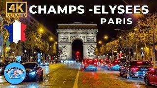 Champs Élysées Paris France Night Walk  - 4K 60fps with Captions