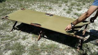 Army Cots The Easy way to stretch the second end stick over the side rail pegs