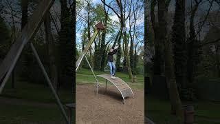 Carly jumps on a rope-swing in Irelands Castle