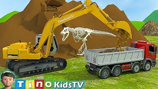 Excavator Driller & Dump Truck for Kids  Finding Dinosaur Bones