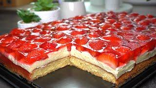 Strawberry cake with vanilla pudding - very creamy very tasty ‼️ 