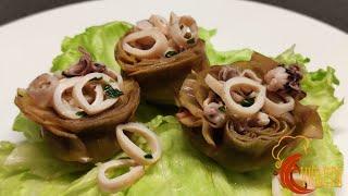 CARCIOFI RIPIENI CON INSALATA DI CALAMARI