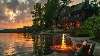 Relaxing Lakeside Ambience ASMR with Campfire for Relaxing Sleep and Meditation