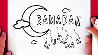 رسم سهل  رسم رمضان بطريقة سهلة للمبتدئين  رسومات رمضان كريم خطوة بخطوة  رسم هلال رمضان مبارك