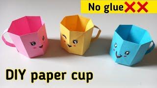 DIY paper cupPaper cup without glueNo glue paper craftPaper craft without glueEasy no glue craft