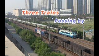 【China Rail】3 Trains Passing by South Hangzhou Station Hub 杭州南（萧山）枢纽 沪昆线萧甬线 三车交会