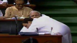 Watch Moment Rahul Gandhi hugs PM Modi in Parliament