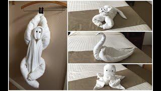 4 Ideas Towel Folding Animals Tutorial-a Cat a Swan an Octopus and Monkey. 毛巾折叠