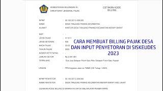 Cara buat Billing Pajak Desa 2023 dan Penyetoran Pajak di Siskeudes 2023