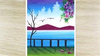 Beautiful landscape drawing with oil pastels Oil pastel drawing for beginners