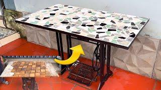 Reuse Crushed Ceramic Tiles And Cement - DIY Practical Simple Dining Table At Home