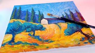 Van Gogh Style painting lesson Acrylic painting for beginners  Art therapy - just music and art