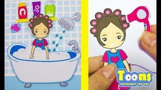 PAPER DOLL BATHROOM EVENING ROUTINE PLAYING WITH DOLLS GAMES FOR GIRLS