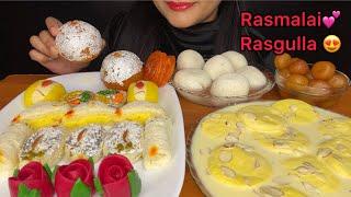 ASMRRASMALAIRAGULLACHAM CHAMMALAI SANDWICHLADDUGULAB JAMUN *INDIAN SWEETS* EATING SHOW