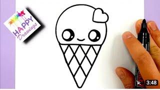 How to draw a cute ICE CREAM with a LOVE HEART  step by step  Draw easy cute things