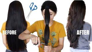 HOW I CUT MY HAIR AT HOME IN LAYERS  V SHAPE HAIRCUT  HAIR HACK