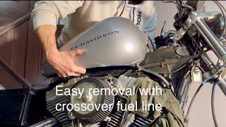 Remove Harley gas tank without draining it or cutting crossover fuel line