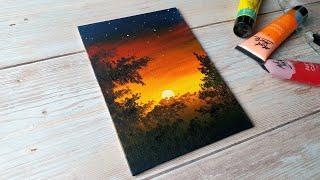 super easy sunset painting  acrylic painting ideas for beginners 