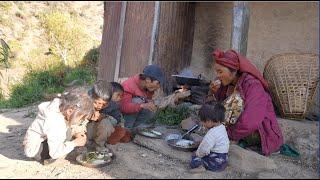 Nepali village  Cooking greens and meat vegetables in the village