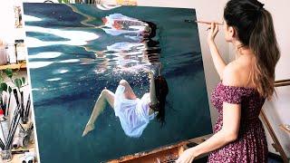 I painted myself underwater  Oil Painting Time Lapse  Realistic Underwater Scene