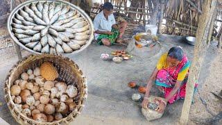 WILD MASHROOM RECIPE and small fish curry cooking in tribal style by our tribe grandmaa