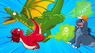 Green Dragon VS T-Rex Dinosaur - Finding THE KING OF FARTS  GTK Dinotoons