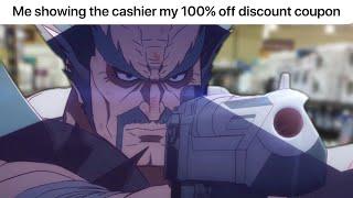 Me showing the cashier my 100% off discount coupon