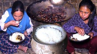 Beautiful young womens are enjoying village food in pastoral Nepal  Rural Nepal