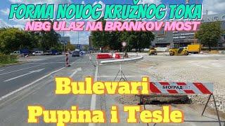 Beograd spoj Bulevara Pupina i Tesle ulaz na Brankov most formiran kružni tok sa obe strane ulice