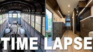 Turning A School Bus Into An AMAZING Tiny Home  Time Lapse From Start To Finish