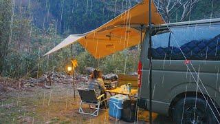 CAR CAMPING A heavy rainy day  Relax with the sound of rain  Enjoy nature  VanLife  ASMR  20