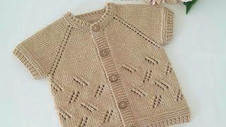 Yakadan Başlanan Ajurlu Model Bebek Yeleği Yapılışı 0-1-2 Yaş Sayıları #örgü #bebekyeleği #knitting