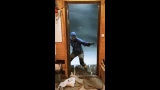 Daily Routine in Antarctica Brave Adventurer Confronts Strong Winds Fights to Shut Door