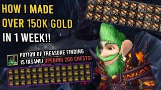 How I Made Over 150k Gold In 1 Week  Opening 200 Tiny Treasure Chests  KallTorak Pagle NA Cata