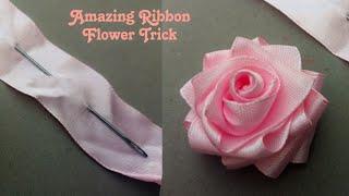 DIY Ribbon Flowers How to Make Ribbon Roses - Amazing Ribbon Flower Trick -Easy Making with Needle