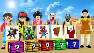 Scary Teacher 3D vs Squid Game Draw Animals Into Superheroes 5 Times Challenge Who Draws Better?