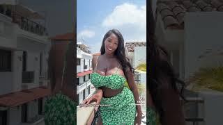 Sexy Jamaican woman modeling green camisole & skirt #asmr #trending #fashion