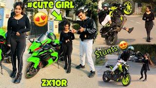 Cute girl ko de zx10r ke Ride️  aur dheka dia stunts@Motovloggerjannustunts @PratikshaKant