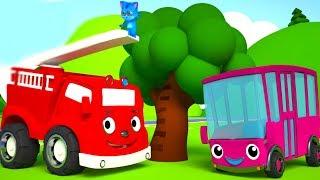 WHEELS ON THE BUS GO ROUND AND ROUND NURSERY RHYME WITH CAT RESCUE STORY