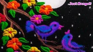 Birds scenery rangoli Easy and beautiful.