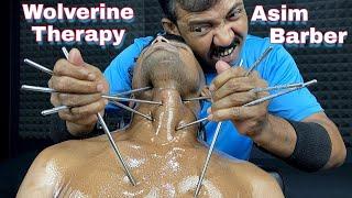 Asim Barber Wolverine Therapy  Asim Barber Chopstick Massage ASMR With Hair Crack and Neck Crack