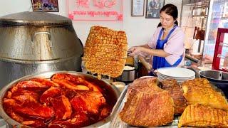 Non Stop Orders Master Chef Making Crispy Pork Belly & Red Roast Pork  Thai Street Food