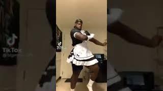 Huge Black man dressed in maid outfit twerking