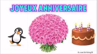 Bouquet de fleurs roses et voeux danniversaire