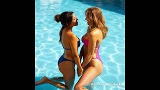 Passionate Poolside Kiss 2 Girls Embrace in the Water #model #love #lesbian #lesbians