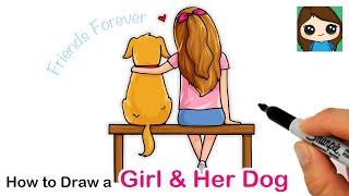How to Draw a cute Girl Hugging her Dog  Back View