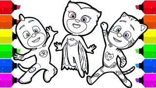 PJ Masks Coloring Pages for Kids How to Draw Catboy Gekko and  Owlette.