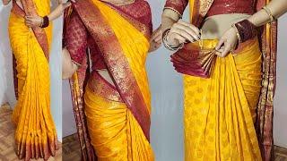 BANARASHI SILK SAREE DRAPING PERFECTLY  DRAPING TUTORIAL FOR BEGINNERS STEP BY STEP