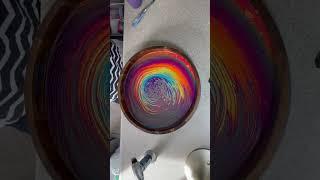 Satisfying process video rainbow tree ring pour fluid art painting technique